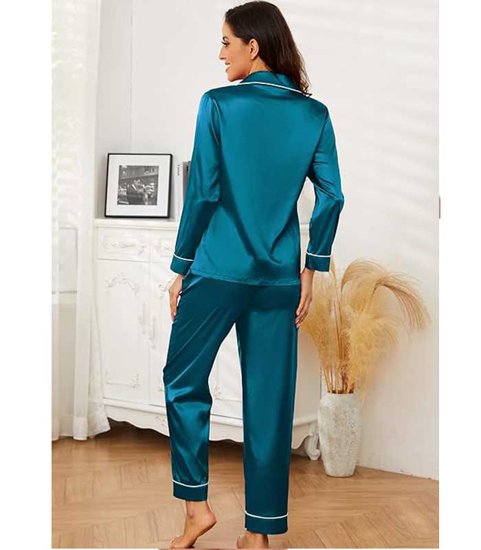 Blue Green Silk Night Wear Full Sleave