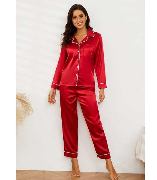 Red Silk Night Wear Full Sleave