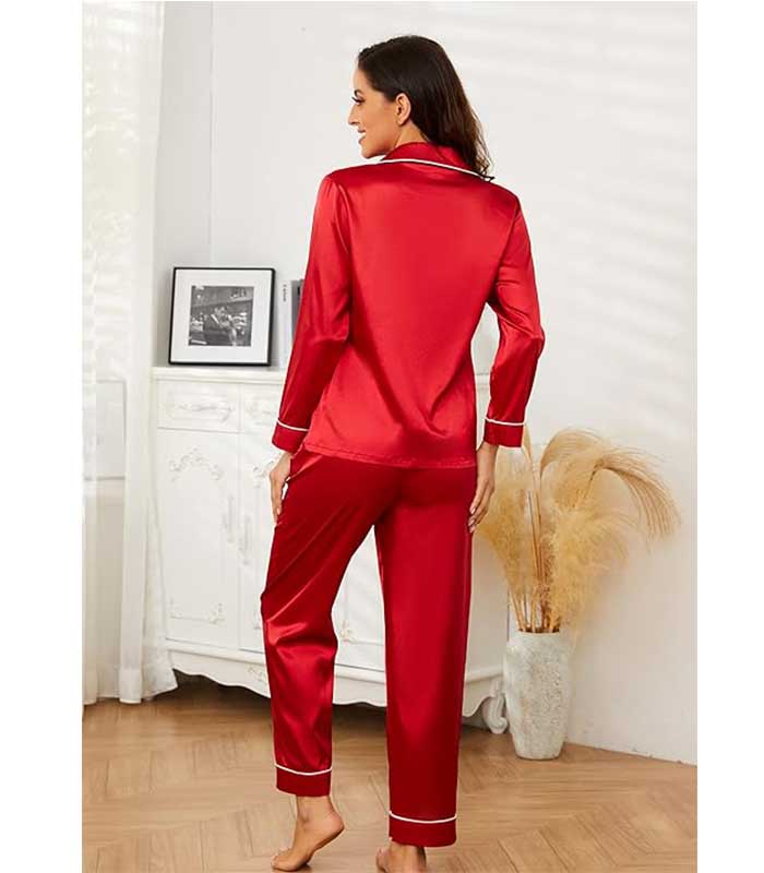 Red Silk Night Wear Full Sleave