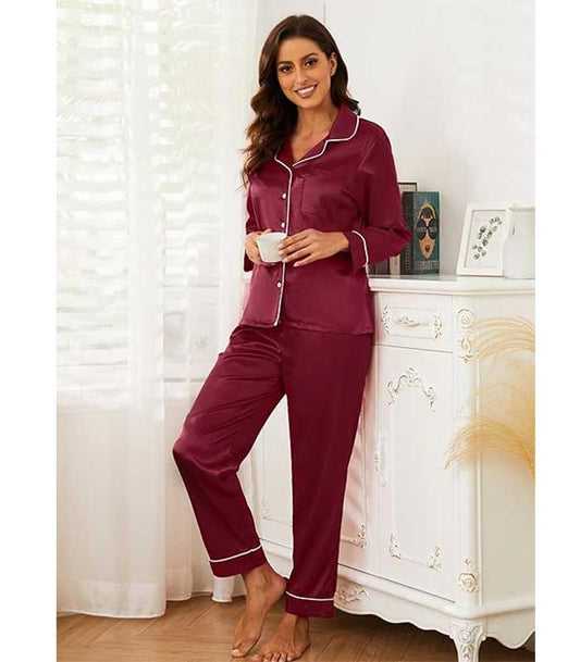 Mahroon Silk Night Wear Full Sleave