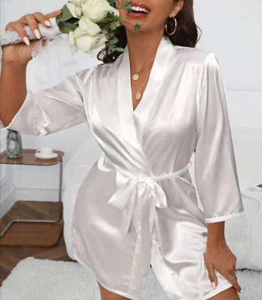White Open Front Robe